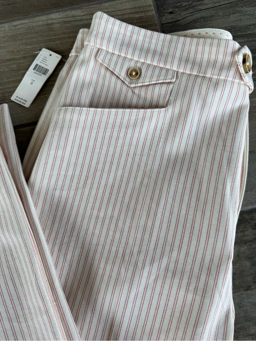 NWT Anthropologie Essential Slim Striped Cigar Pants in Cream and Red Sz 8